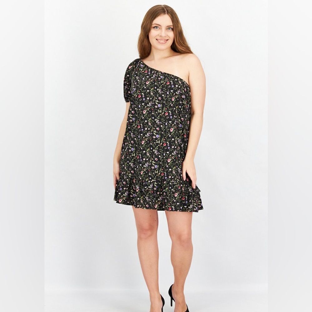 NWOT French Grey one shoulder floral dress - Med